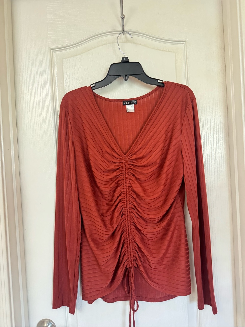 VENUS Ribbed Rust Red Stretch Top